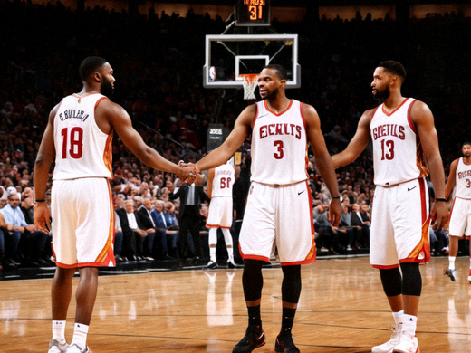 NBA常规赛赛后球员握手与现场记分牌画面